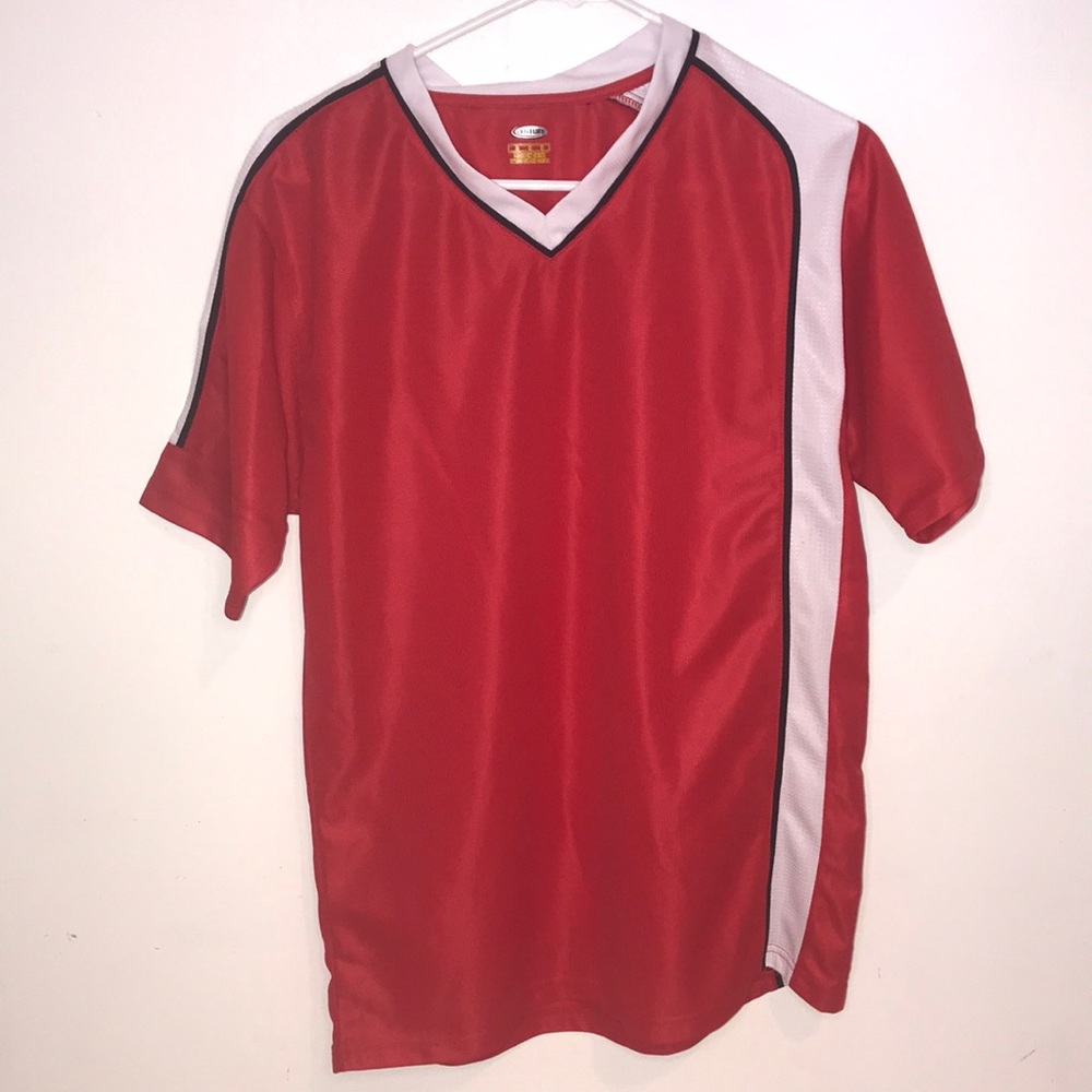 NWOT Century red & white men’s soccer shirt